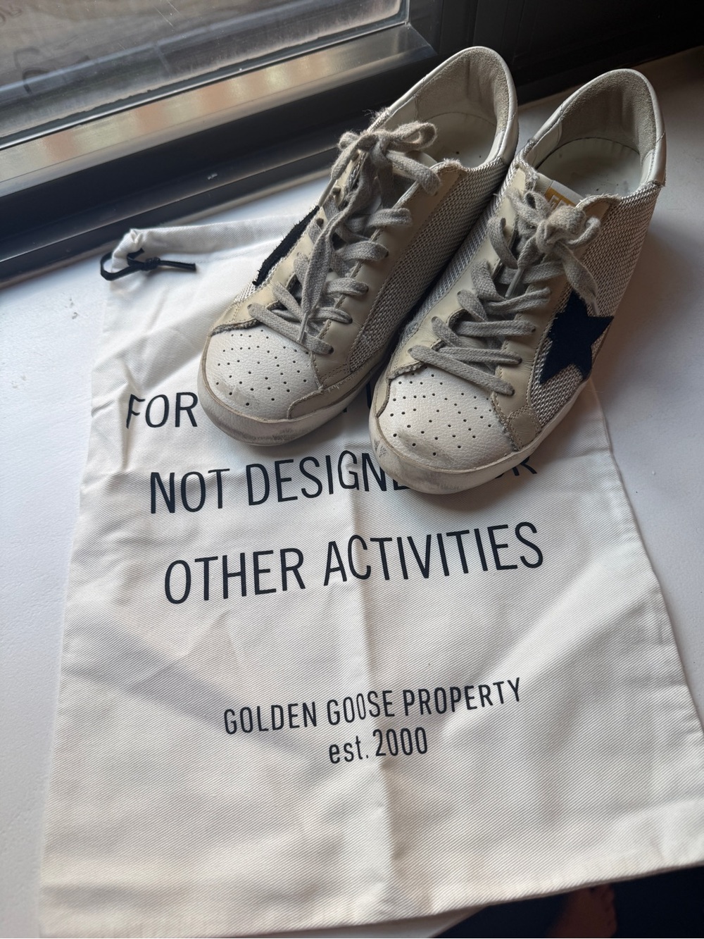 Golden Goose Beige Leather & Mesh Star Sneaker - Beige with Black Star